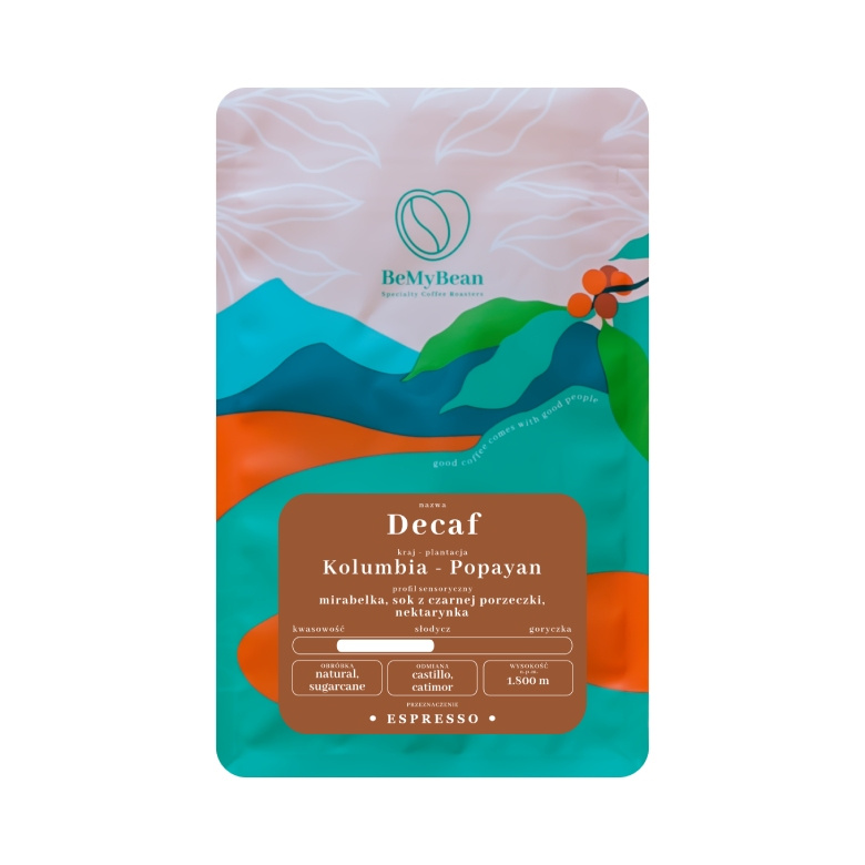 Baza kwadrat Kawa ziarnista BeMyBean Decaf Kolumbia Popayan ESPRESSO 250g - obrazek 1