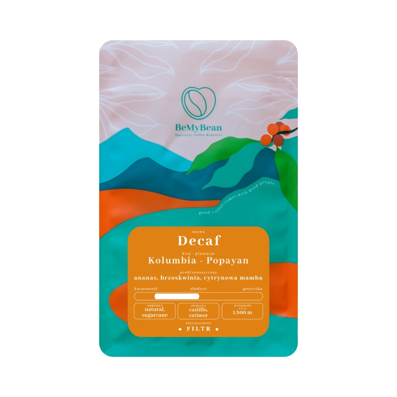 Baza kwadrat Kawa ziarnista BeMyBean Decaf Kolumbia Popayan FILTR 250g - obrazek 1